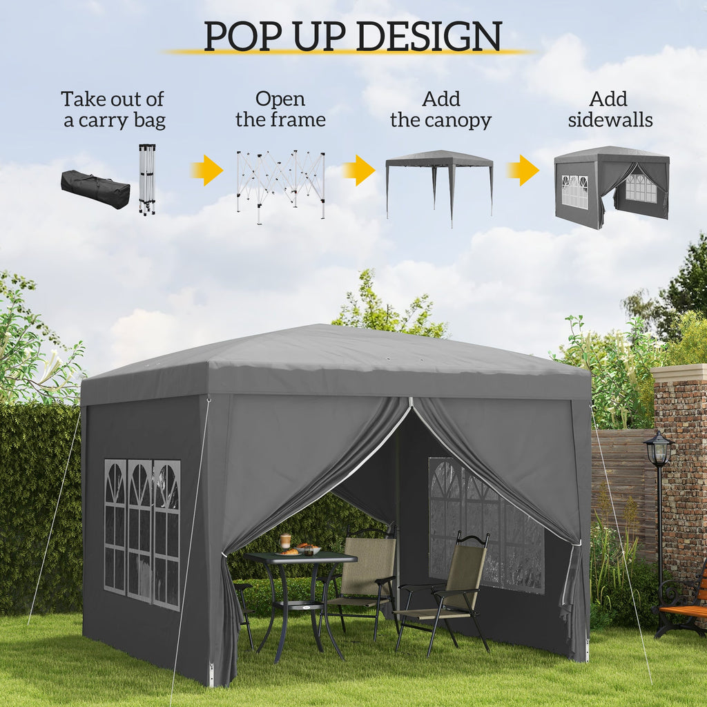10' x 10' Pop-Up Party Tent Canopy with Carrying Bag, Grey