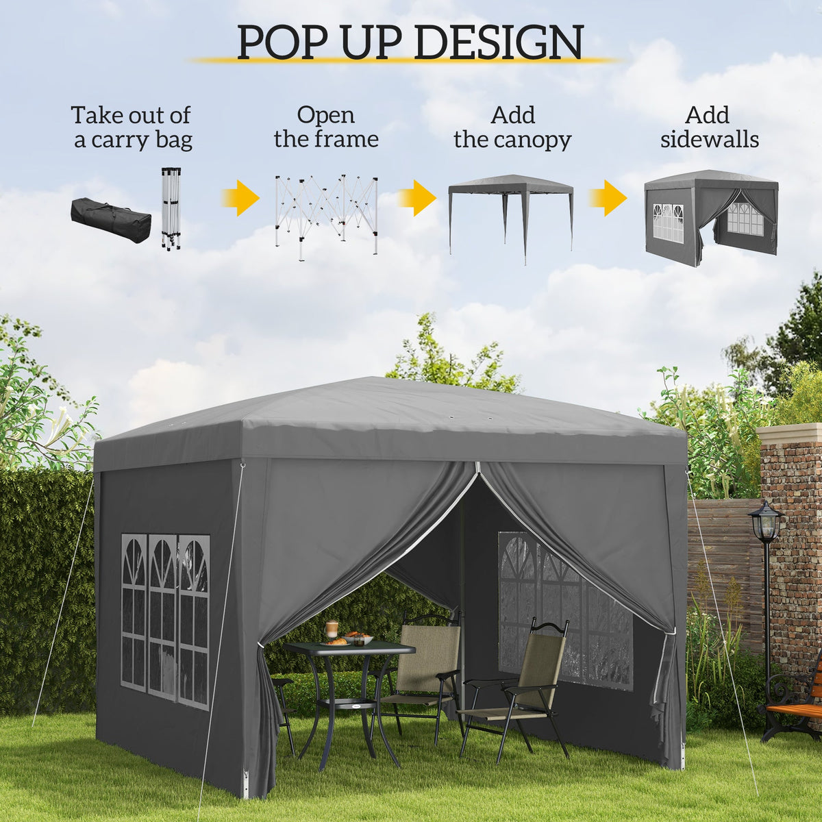 10' x 10' Pop-Up Party Tent Canopy with Carrying Bag, Grey