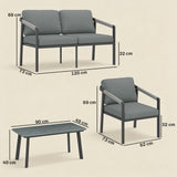 4 Seater Aluminium Garden Furniture Set with Loveseat, Black