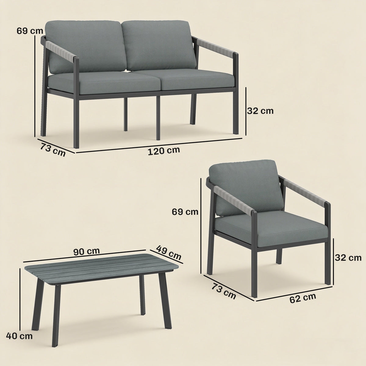 4 Seater Aluminium Garden Furniture Set with Loveseat, Black
