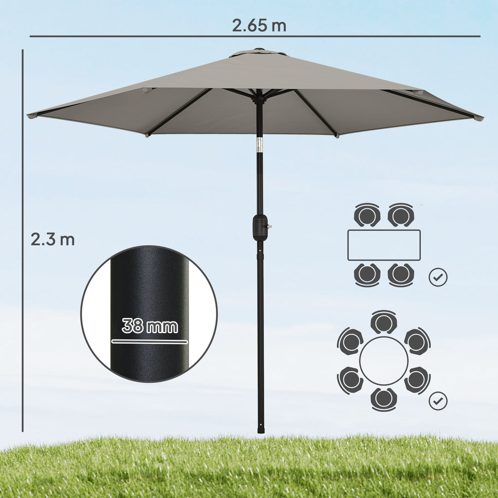 2.6 m Garden Parasol with Tilt, Crank, Vent & Aluminium Pole, Light Grey