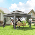 11' x 11' Pop-Up Canopy with 2-Tier Soft Top and Zipper Netting, Dark Grey