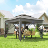 11' x 11' Pop-Up Canopy with 2-Tier Soft Top and Zipper Netting, Dark Grey