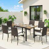 7-Piece Rattan 6-Seater Dining Set with Acacia Top and Cushions, Cream White