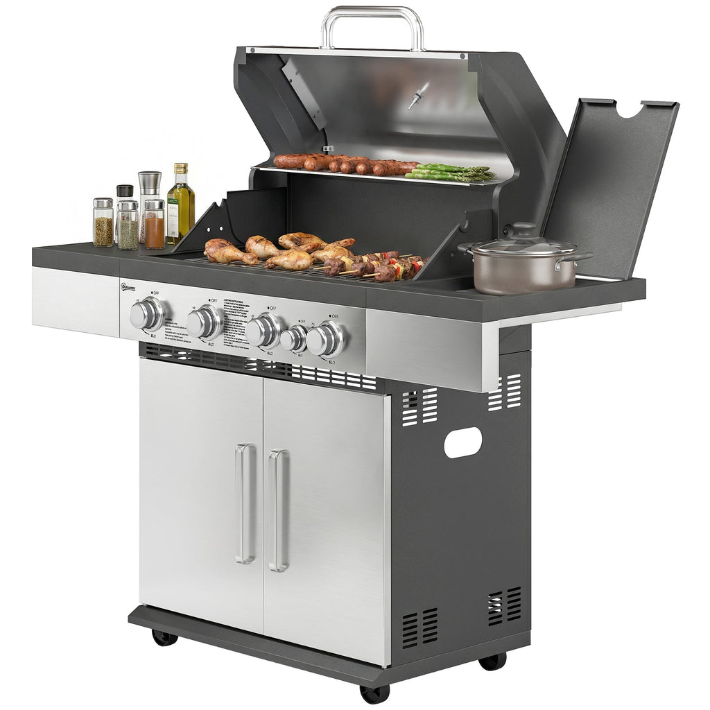 4+1 Burner Gas BBQ Grill with Side Burner and Storage Cabinet