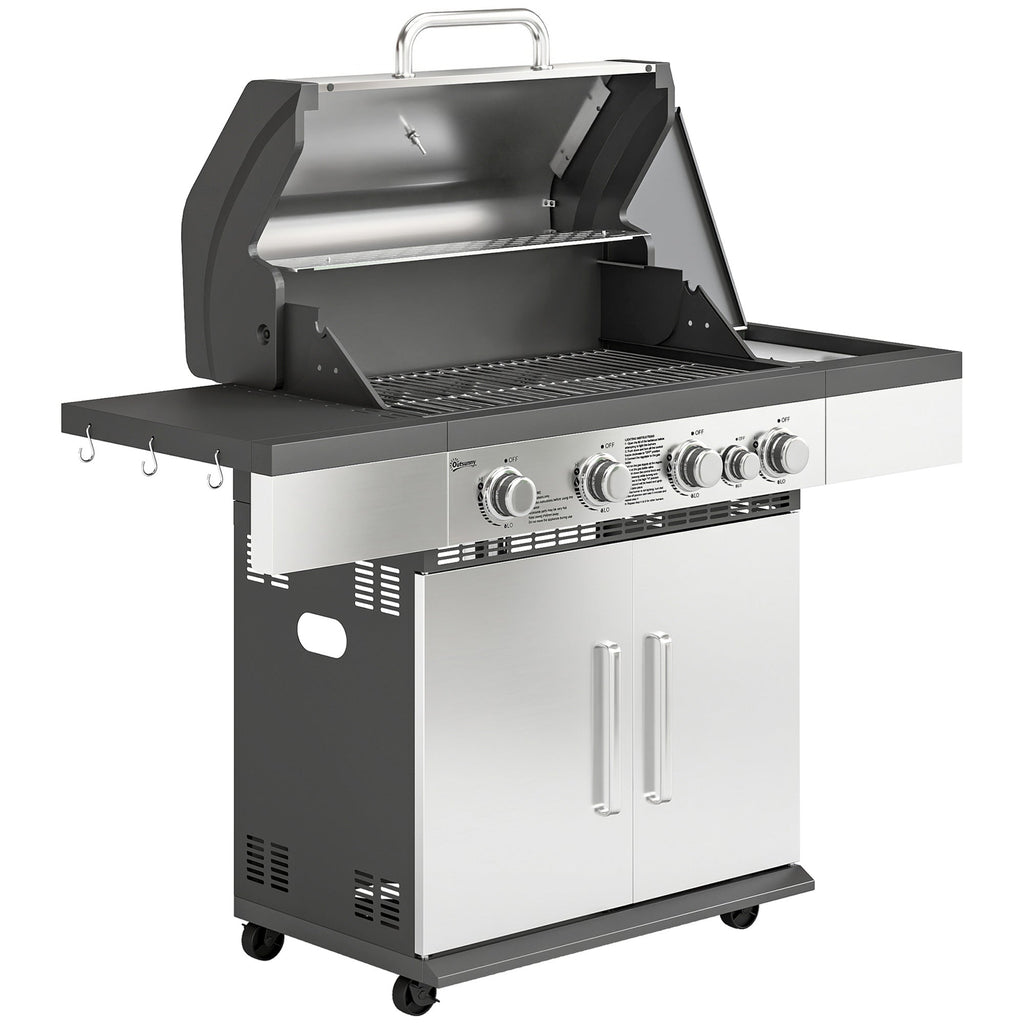 4+1 Burner Gas BBQ Grill with Side Burner and Storage Cabinet