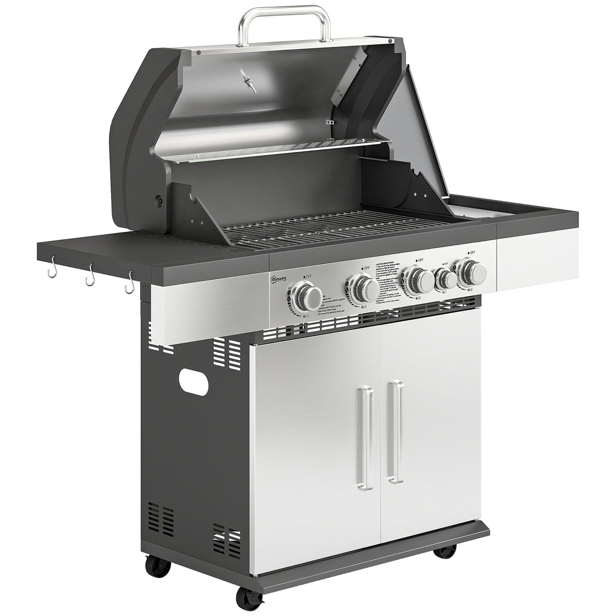 4+1 Burner Gas BBQ Grill with Side Burner and Storage Cabinet
