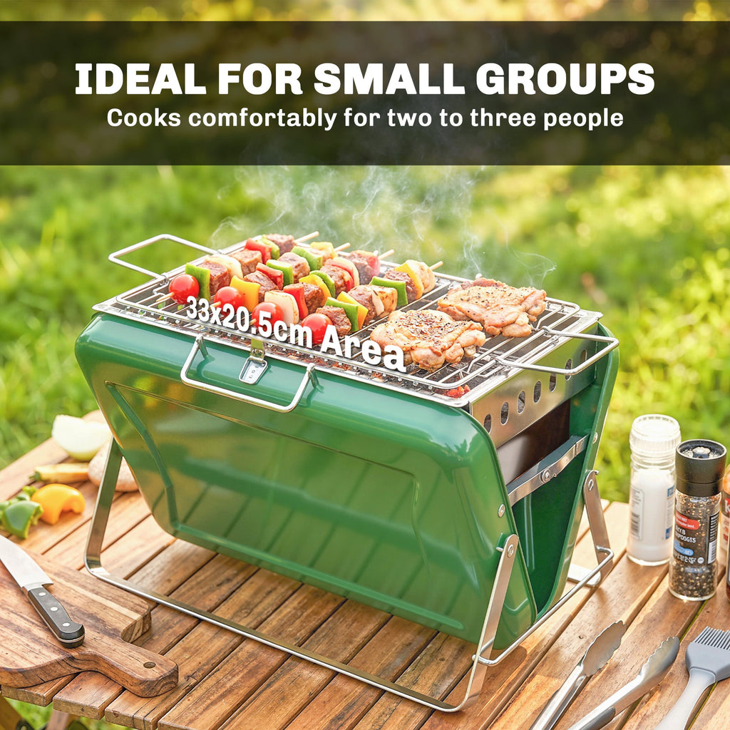 Folding Portable Charcoal BBQ Grill with Handle and Foldable Legs, Dark Green