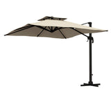 10ft Square Cantilever Patio Umbrella with 360° Rotation and Double Canopy, Khaki