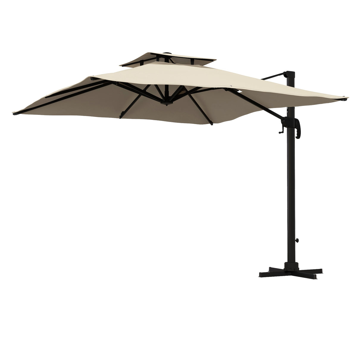 10ft Square Cantilever Patio Umbrella with 360° Rotation and Double Canopy, Khaki