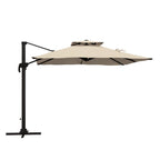 10ft Square Cantilever Patio Umbrella with 360° Rotation and Double Canopy, Khaki