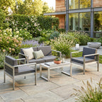 4-Seater Aluminium Sofa Set with Faux Wood Table and Olefin Cushions, Dark Grey
