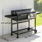 Dual Fuel BBQ Grill with Charcoal and 2+1 Gas Burners, Black