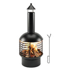 Chimney Fire Pit with Poker and Charcoal Grid, Black