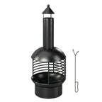 Chimney Fire Pit with Poker and Charcoal Grid, Black
