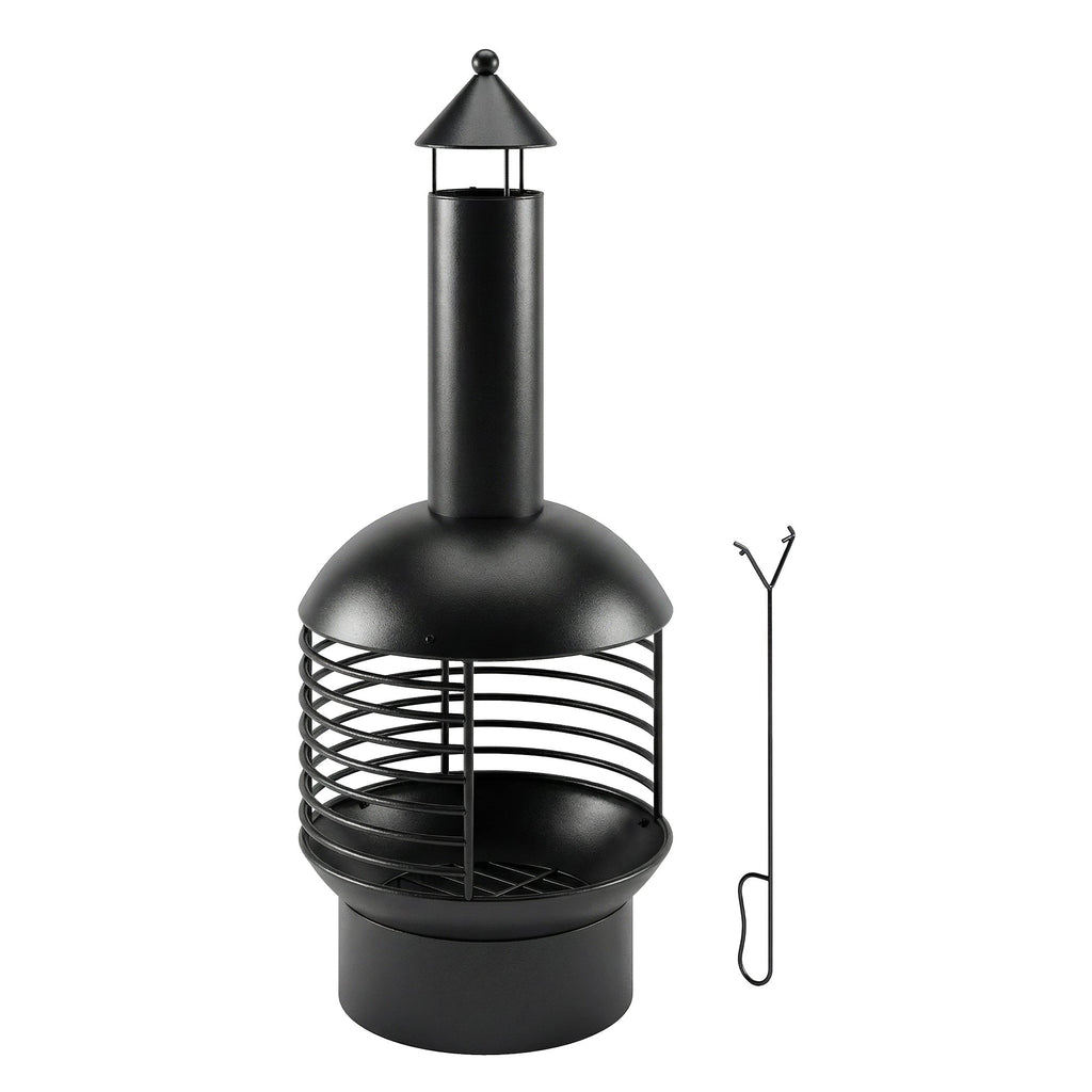 Chimney Fire Pit with Poker and Charcoal Grid, Black