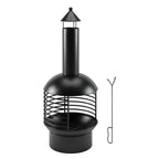 Chimney Fire Pit with Poker and Charcoal Grid, Black
