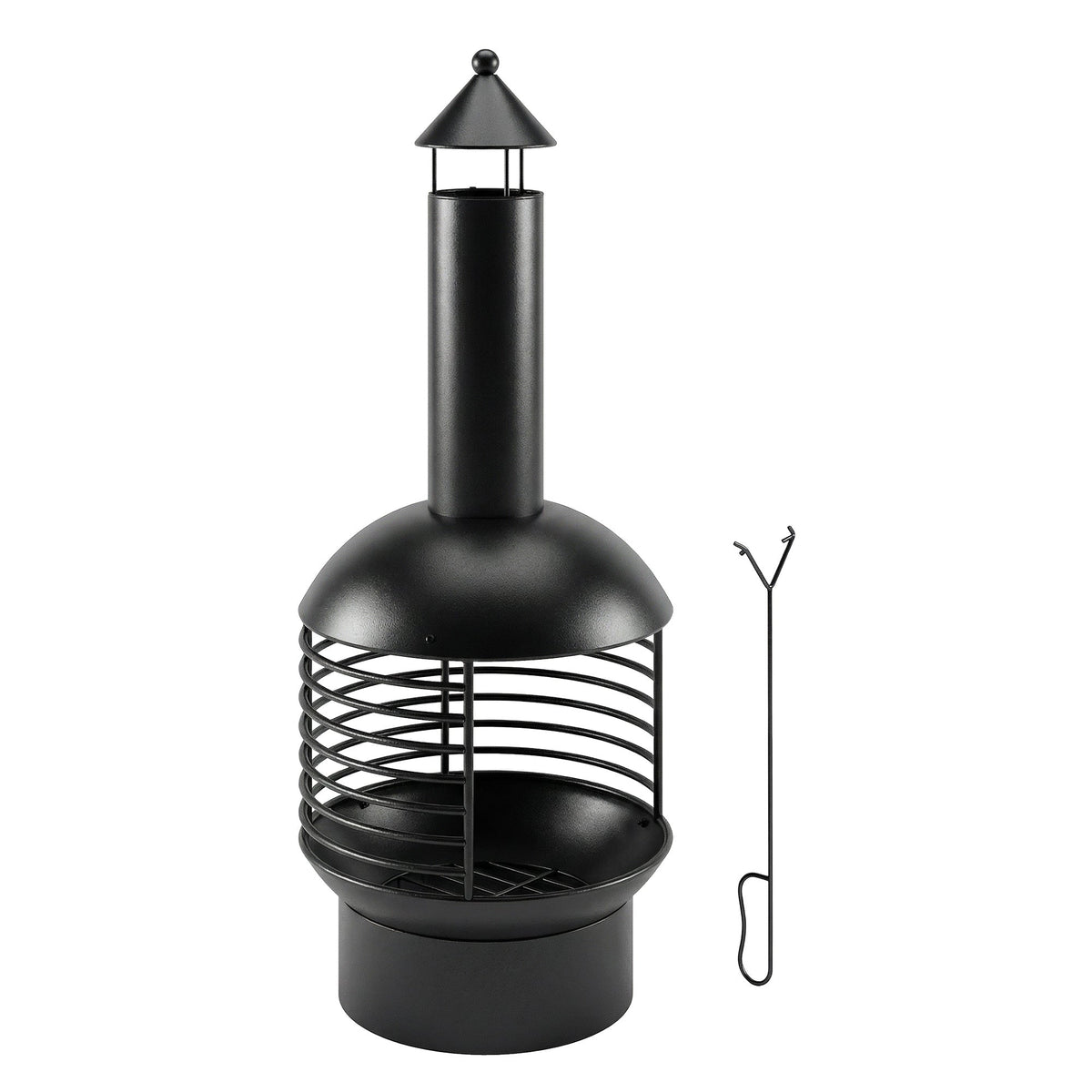 Chimney Fire Pit with Poker and Charcoal Grid, Black
