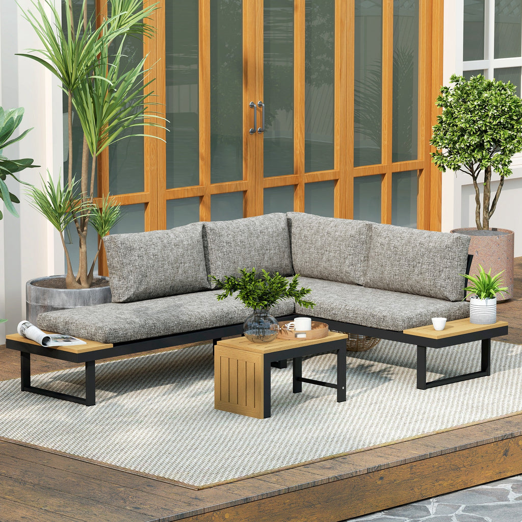 3pc Sectional Patio Set with 2 Loveseats and WPC Table, Light Grey
