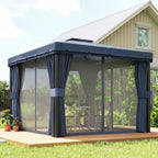3 x 3 m Patio Gazebo with 2-Tier Roof, Netting & Curtains, Dark Blue