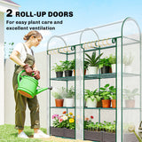 3 Tier Mini Greenhouse with 2 Roll-up Doors, 56.3" x 18.1" x 64.6"
