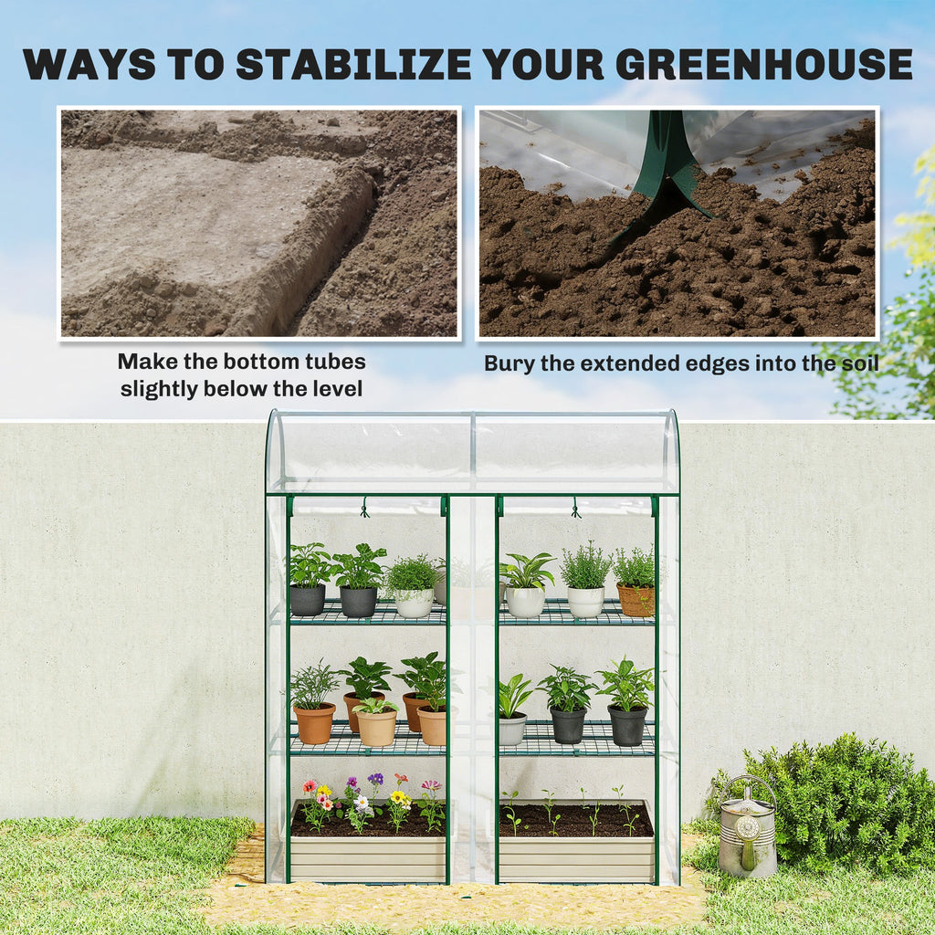 3 Tier Mini Greenhouse with 2 Roll-up Doors, 56.3" x 18.1" x 64.6"