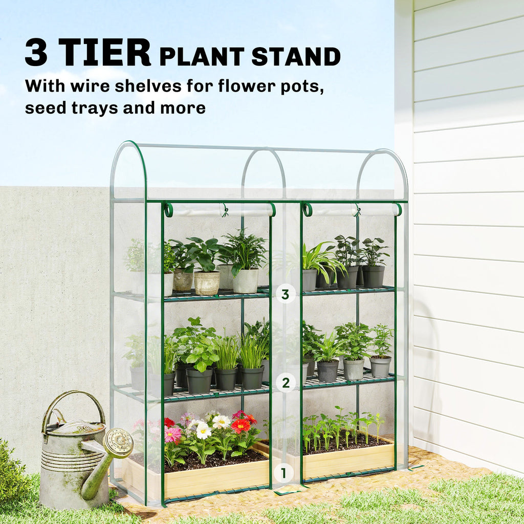 3 Tier Mini Greenhouse with 2 Roll-up Doors, 56.3" x 18.1" x 64.6"