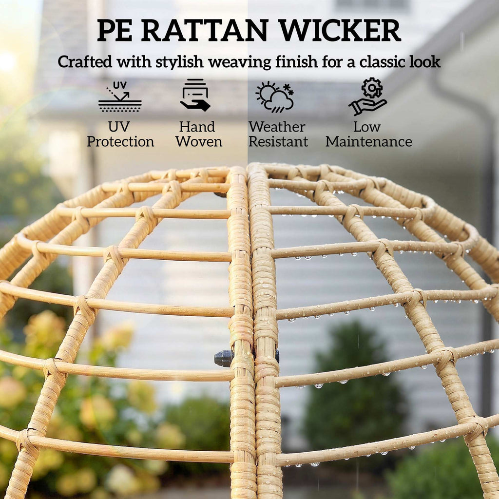 Standing Egg Chair with Footstool, PE Rattan Egg Chair with Cushions, Beige