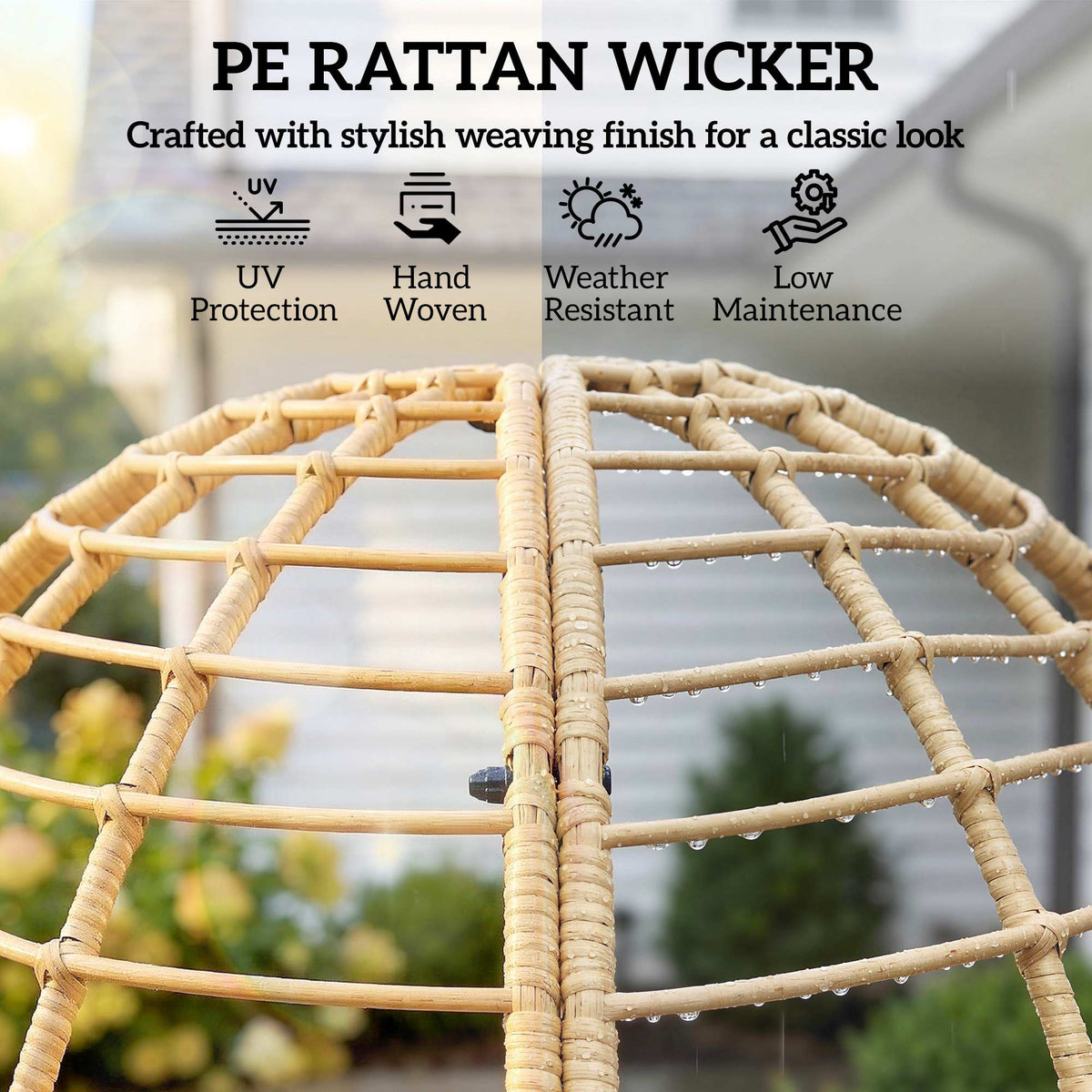 Standing Egg Chair with Footstool, PE Rattan Egg Chair with Cushions, Beige