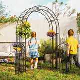 7.4ft Steel Garden Arch with Gate for Climbing Plants, Roses, Vines, Black