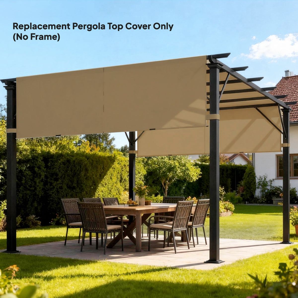 2 Pcs 16 x 4ft Pergola Canopy Replacement Cover for 10 x 10ft Pergola, Sand