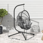 Hanging Egg Chair with Stand, Thick Cushion and Cup Holder, Grey