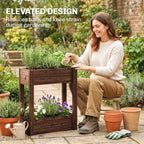 2-Tier Wooden Raised Planter with Liner, 60 x 25 x 70 cm