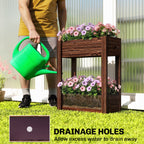 2-Tier Wooden Raised Planter with Liner, 60 x 25 x 70 cm