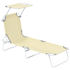 Adjustable Folding Lounge Chair with Sun Shade, Beige