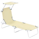 Adjustable Folding Lounge Chair with Sun Shade, Beige