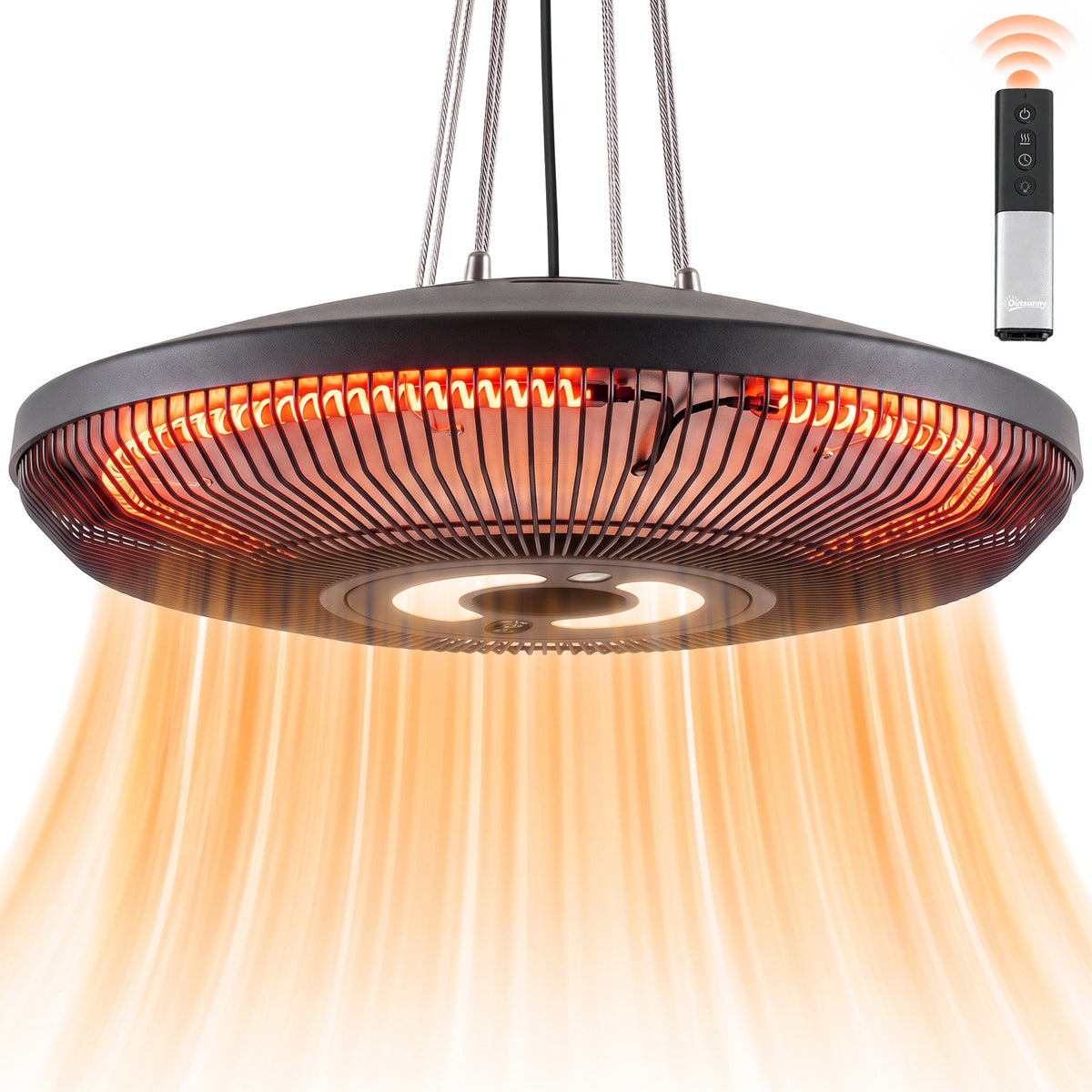 Hanging Patio Heater with LED Light, Touch & Remote, 1000/2000W IP65, Black