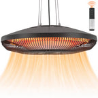 Hanging Patio Heater with LED Light, Touch & Remote, 1000/2000W IP65, Black