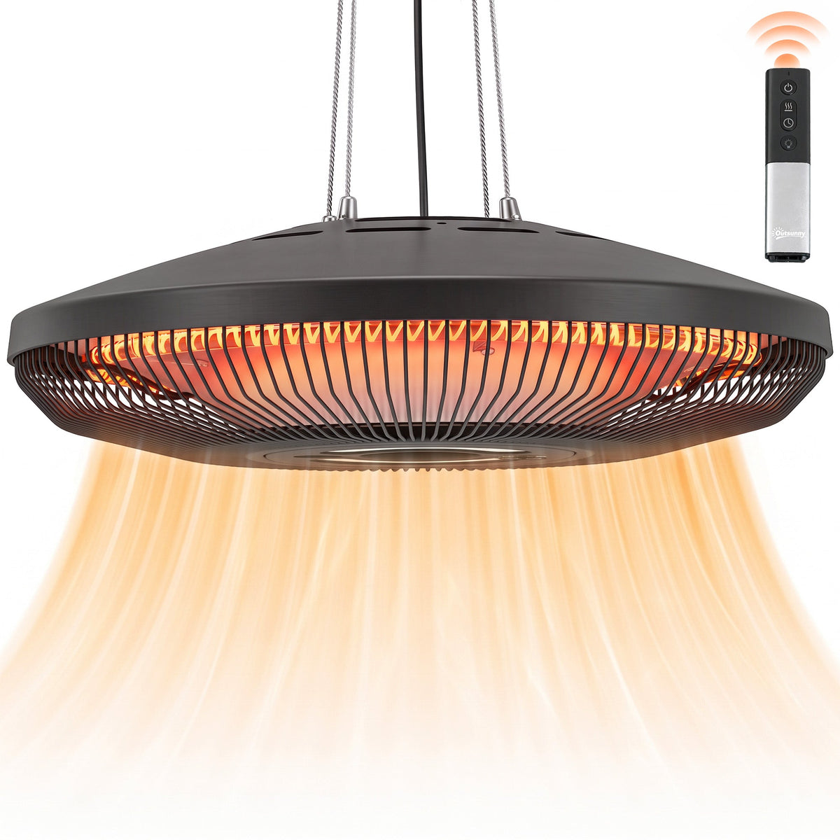 Hanging Patio Heater with LED Light, Touch & Remote, 1000/2000W IP65, Black