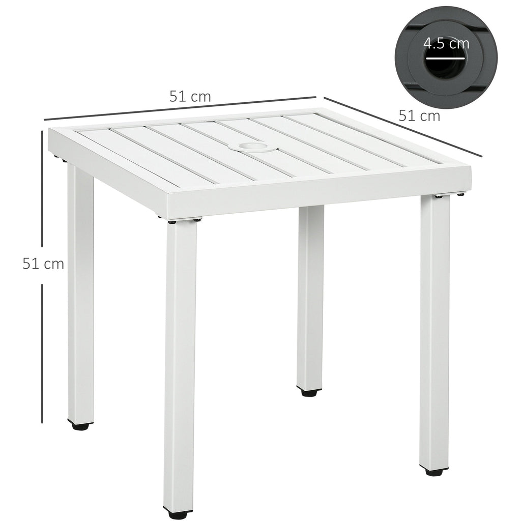 51 x 51 cm Garden Side Table with Umbrella Hole, White
