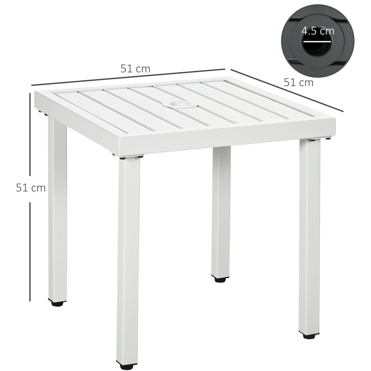 51 x 51 cm Garden Side Table with Umbrella Hole, White