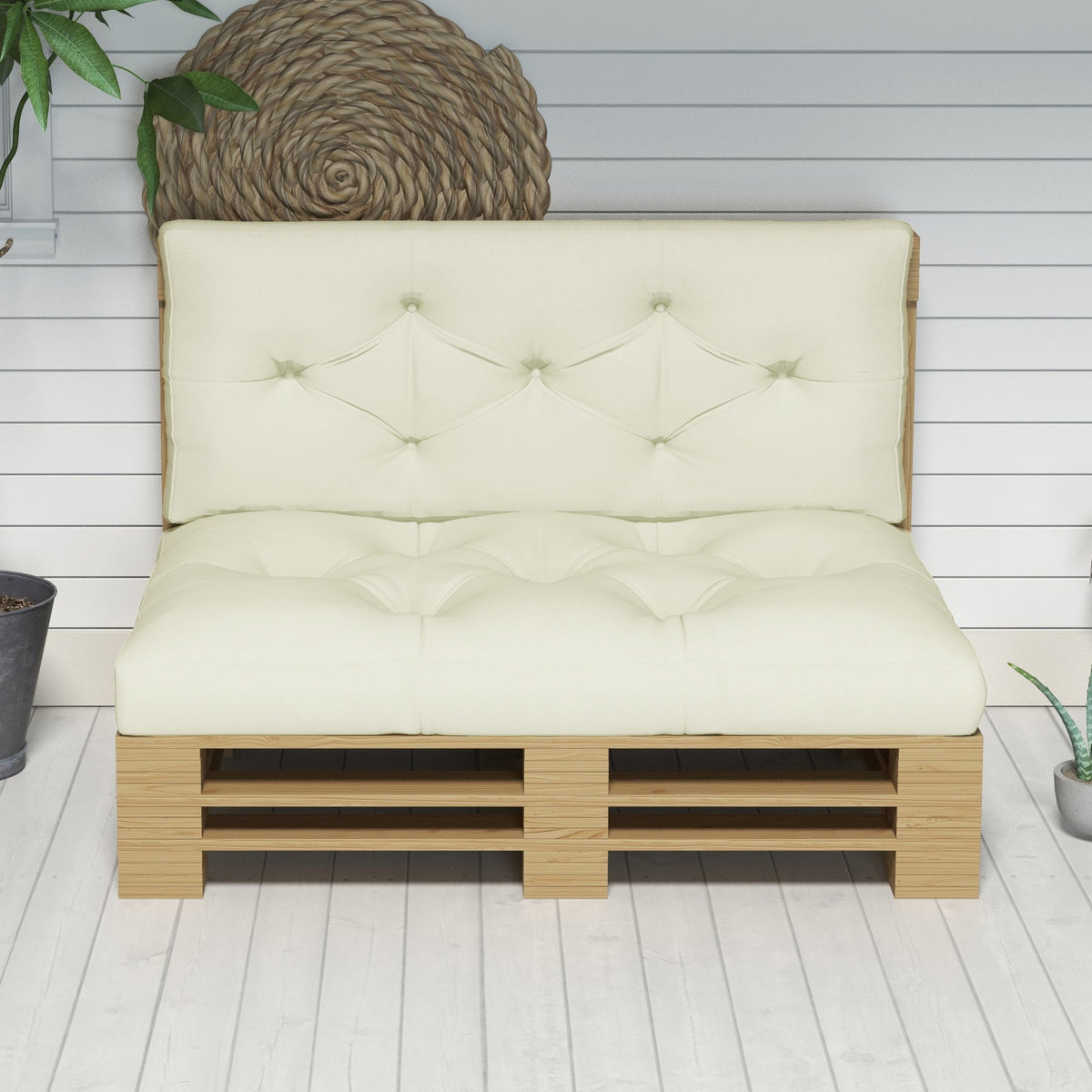2-Seater 5" Thick Outdoor Seat Cushions with Back for Loveseat, Cream White