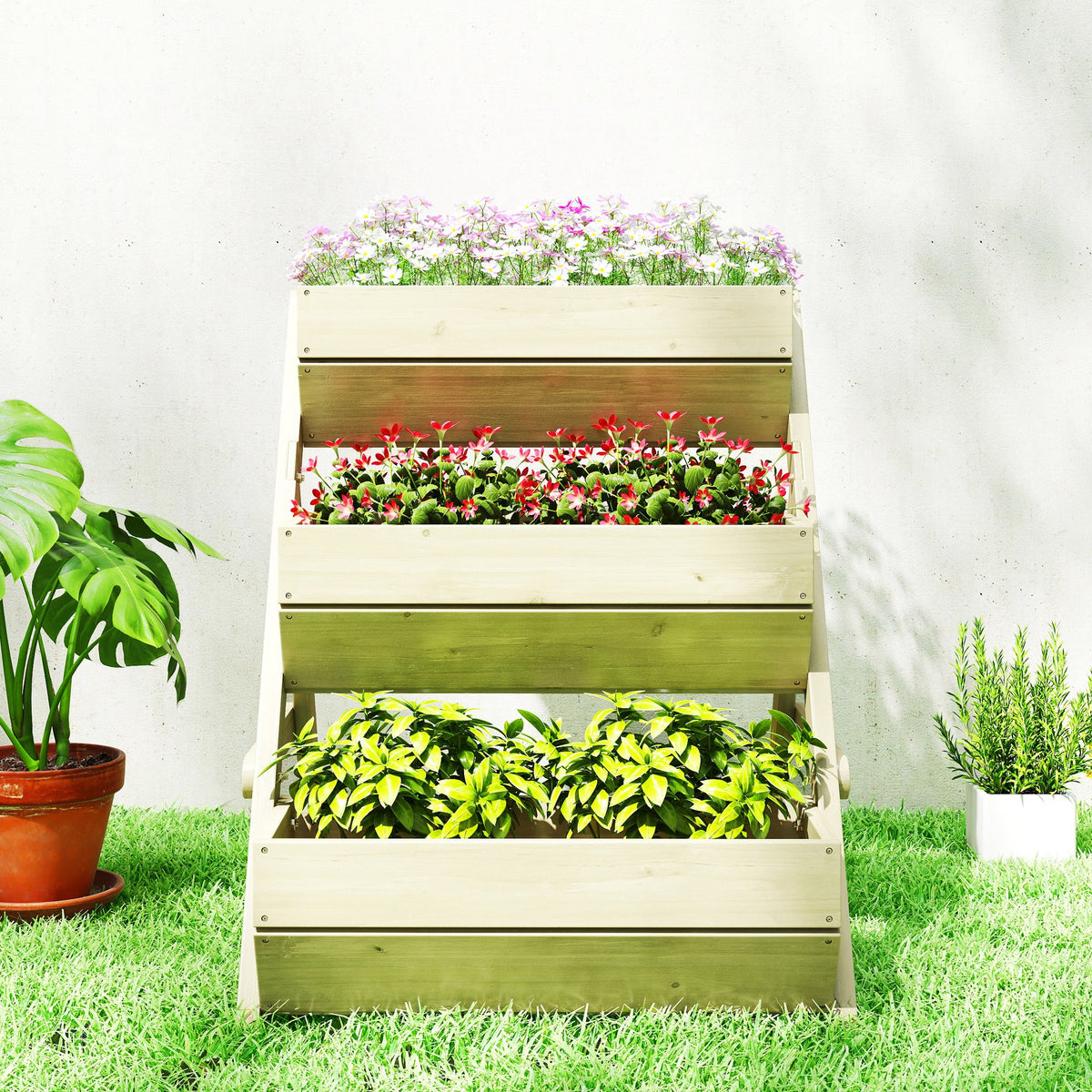 26" x 30" x 30" 3-Tier Wooden Raised Garden Bed, Light Green