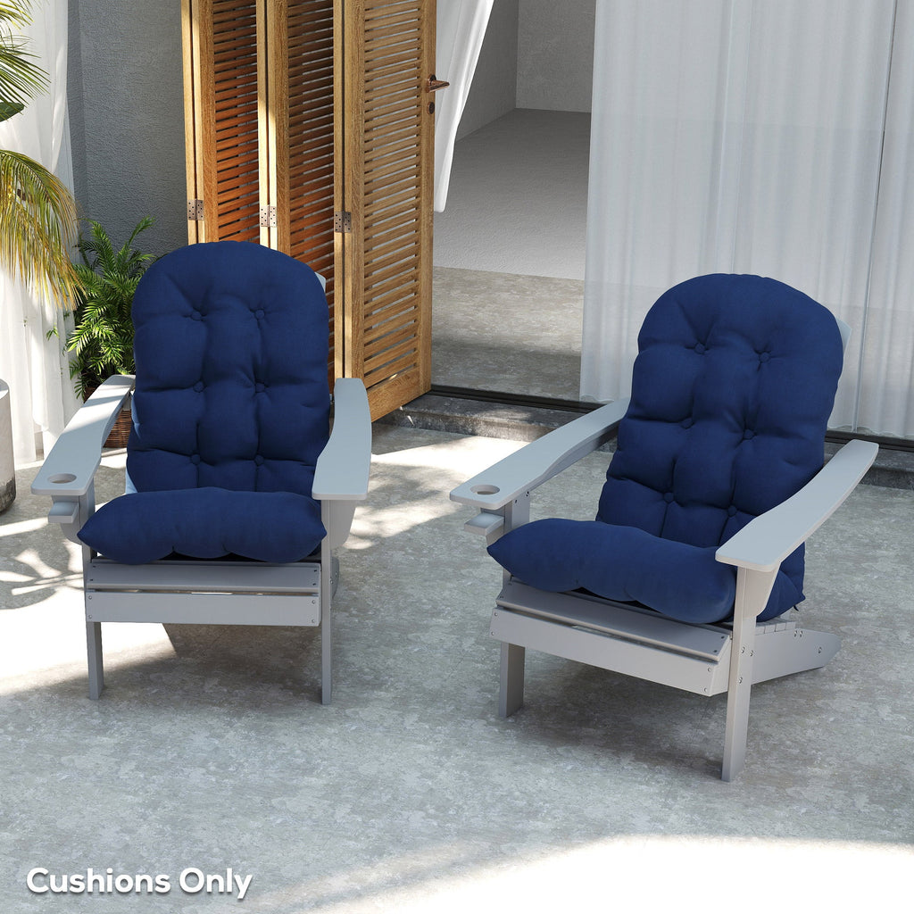Tufted High-Back Adirondack Cushions Set of 2, Navy, with Ties & Non-Slip