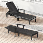 Set of 2 Resin Sun Loungers with Foldable Side Table, Black