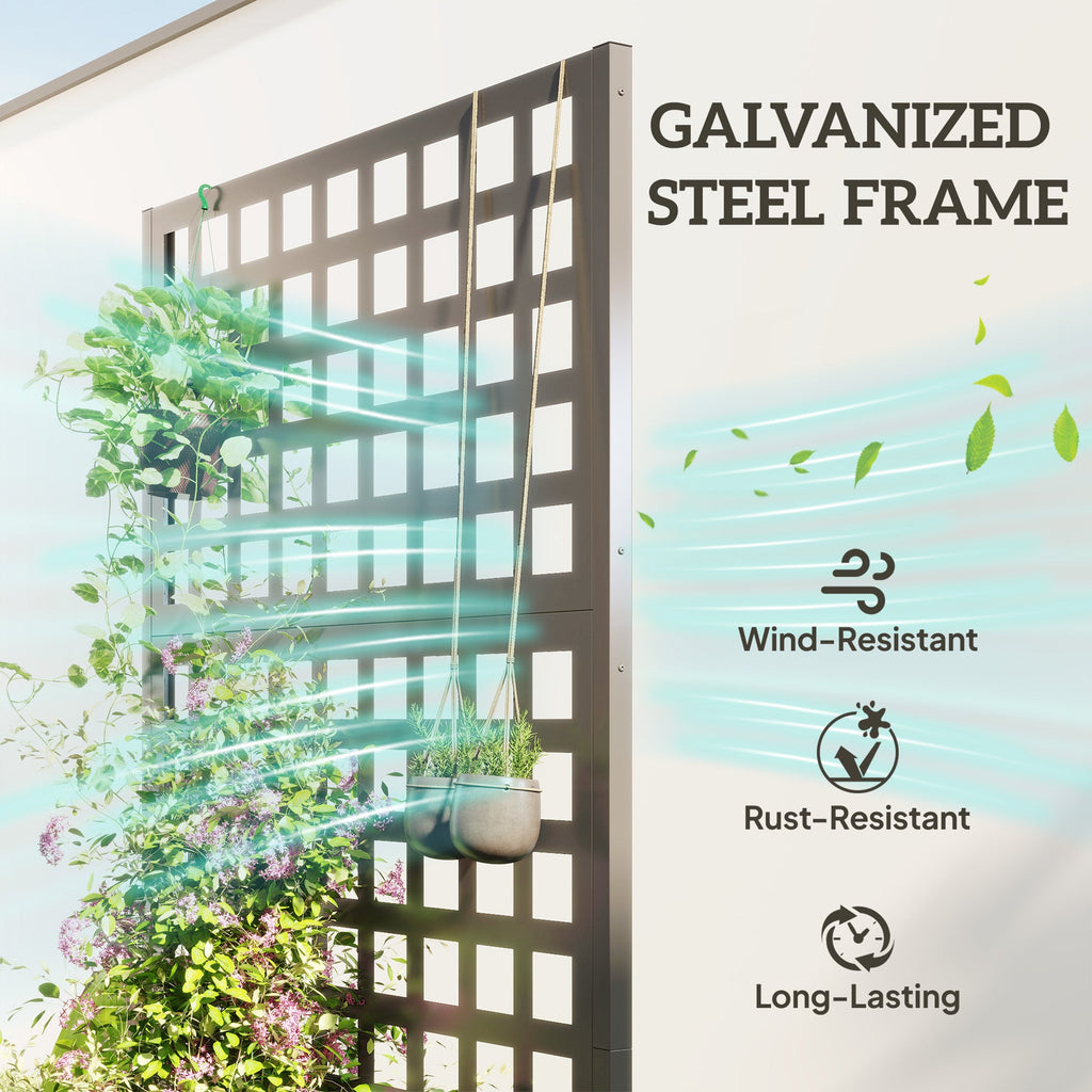 35" x 16" x 70" Raised Garden Bed with Trellis and Privacy Screen, Grey Wood Effect