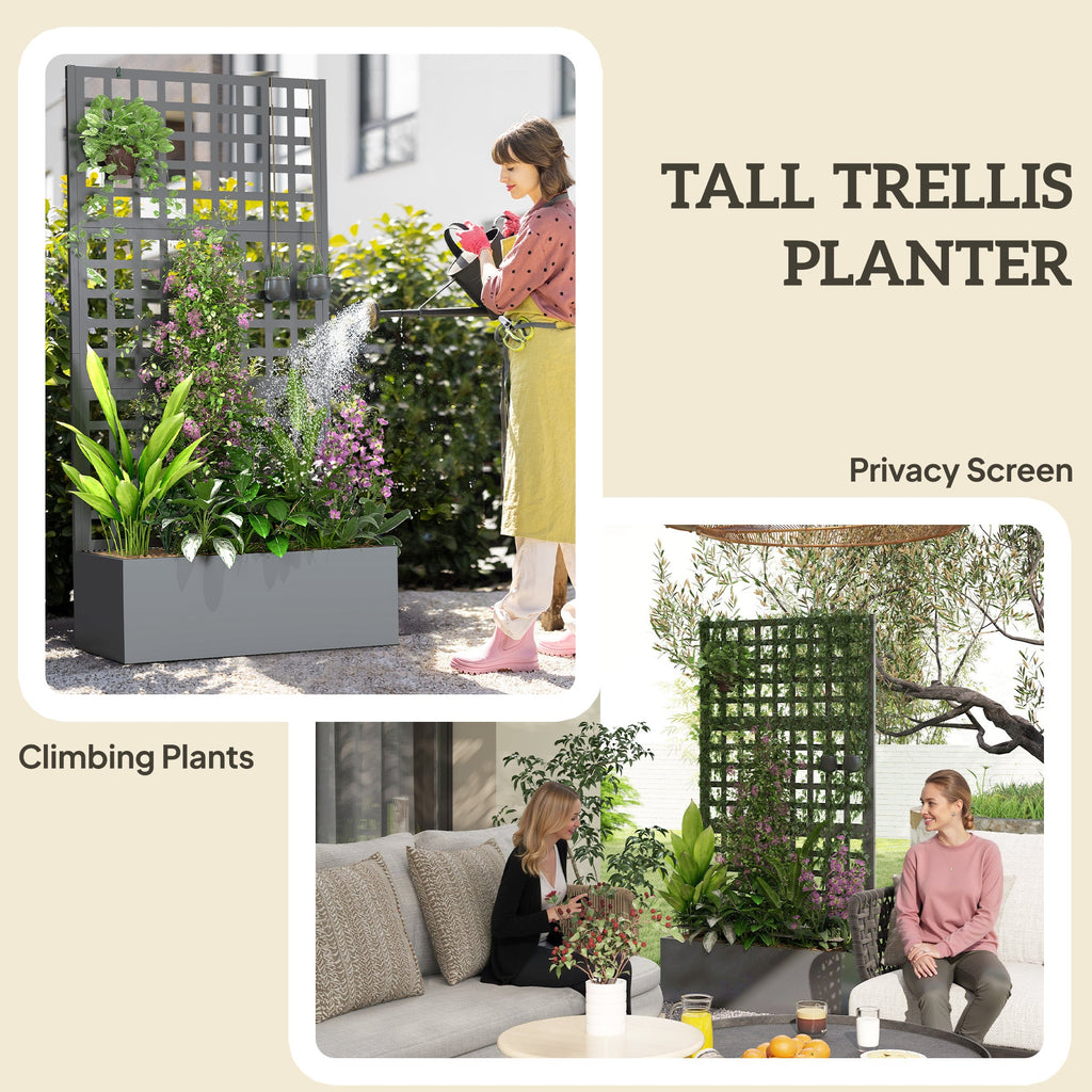 35" x 16" x 70" Raised Garden Bed with Trellis and Privacy Screen, Grey Wood Effect