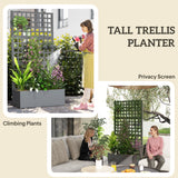 35" x 16" x 70" Raised Garden Bed with Trellis and Privacy Screen, Grey Wood Effect
