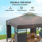 10 x 10 ft Canopy Gazebo with Double Roof and Mesh Screen Panels, Dark Grey