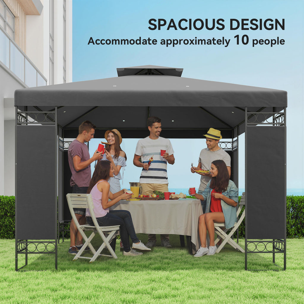 10 x 10 ft Canopy Gazebo with Double Roof and Mesh Screen Panels, Dark Grey